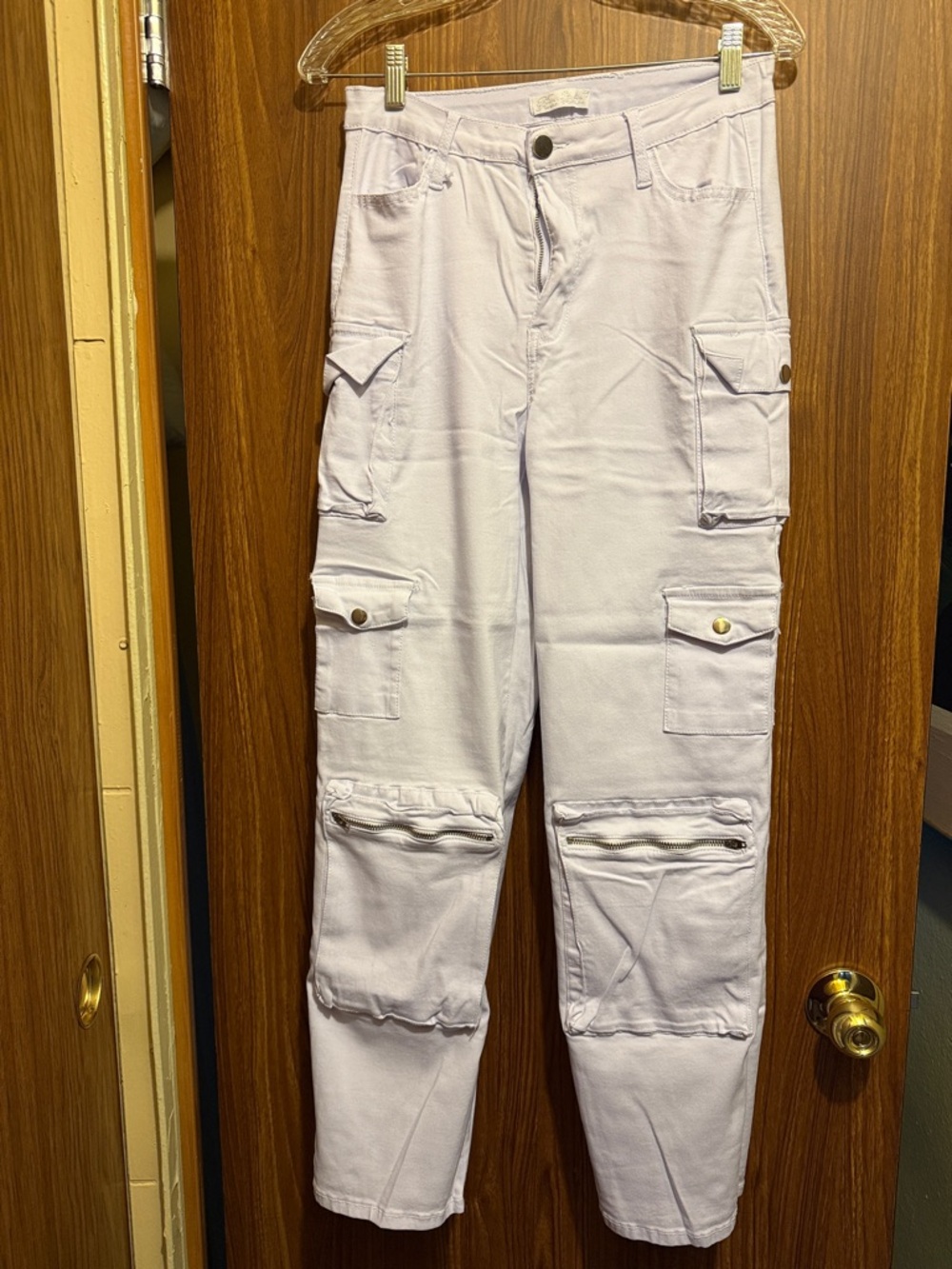 Women’s White Cargo Flare Pants